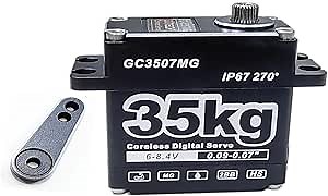 GOTECK 35KG Coreless Digital Servo,Large Torque 8.4V Full Metal Gear IP67 Waterproof Steering Servo with 25T Servo Horn for 1/6 1/8 1/10 RC Crawler Car,Robot,Boat,Truck Robot Parts (35KG(8.4V)-270°)