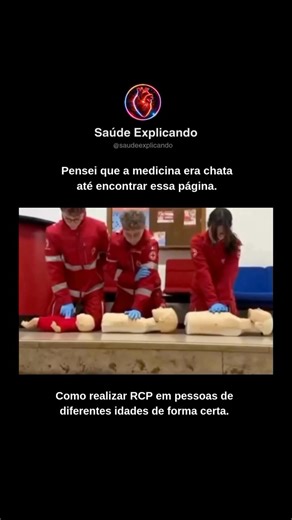 Saúde Explicando | Saúde | Curiosidades on Instagram: "🚨 A RCP muda conforme a idade — e saber essa diferença pode salvar vidas A ressuscitação cardiopulmonar (RCP) não é igual para todas as idades. Adaptar a técnica corretamente é essencial quando cada segundo conta. 👶 Em bebês, a força deve ser suave e precisa, pois o corpo é pequeno e mais frágil. Utilizam-se dois dedos no centro do tórax para realizar as compressões sem causar lesões. 🧒 Em crianças, o cuidado continua, mas com mais firmez