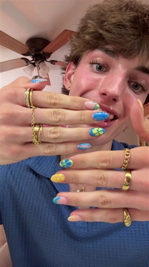 Blue and Yellow Nail Transition: Byler Design Ideas