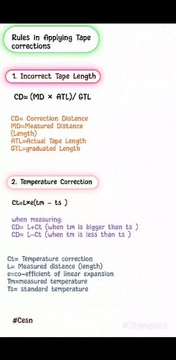 Rules in Applying Tape corrections. #civilengineeringstudentnotes #civilengineeringstudentnotes #civilengineer #CivilEngineering #fypシviralシ2025fypシviralシ2025 #tapecorrection #Tape | Civil Engineering Student Notes