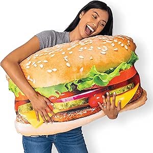 Much Comfort 34" 3D Juicy Cheeseburger Throw Pillow - Made with Super Soft & Ultra Premium Fabric - Cute, Comfortable, Plush, Meat, Nugget, Taco, Stuffed Cushion for Home Decor - Funny Gift - Large