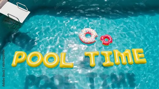 Relaxing pool time with colorful inflatable donut floats in clear water under bright sun
