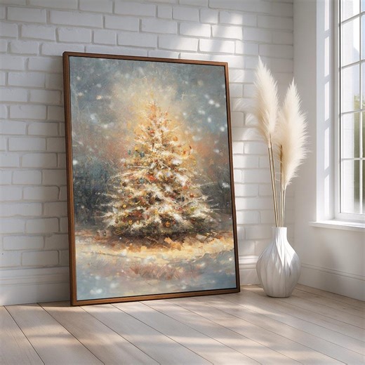 Snow-covered Christmas Tree Glowing in Winter