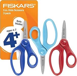 Fiskars 5" Pointed-Tip Scissors for Kids 4-7 (3-Pack) - Scissors for School or Crafting - Back to School Supplies - Red, Blue, Turquoise