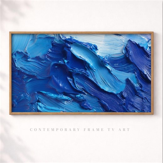 Cobalt Flow Abstract Frame TV Art | Modern Blue Textured Oil Painting - Etsy