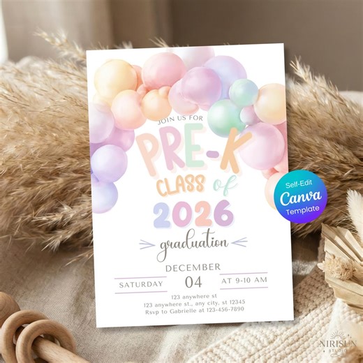 Pre-k Graduation Invitation, Prek Announcement Invite, Preschool Graduation Invite, Canva Editable Template Class of 2026 Preschool Grad Kid - Etsy