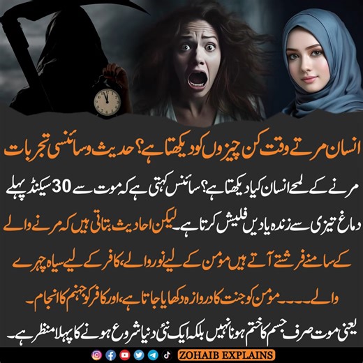 30K views · 97 reactions | What Does a Human See at the Moment of Death? — Hadith & Scientific Research Explained #MomentOfDeath #IslamAndScience #HadithExplanation #LifeAfterDeath #NearDeathExperience #ScientificResearch #SoulDeparture #IslamicFacts #DeathReality #SpiritualScience | Zohaib Explains | Facebook