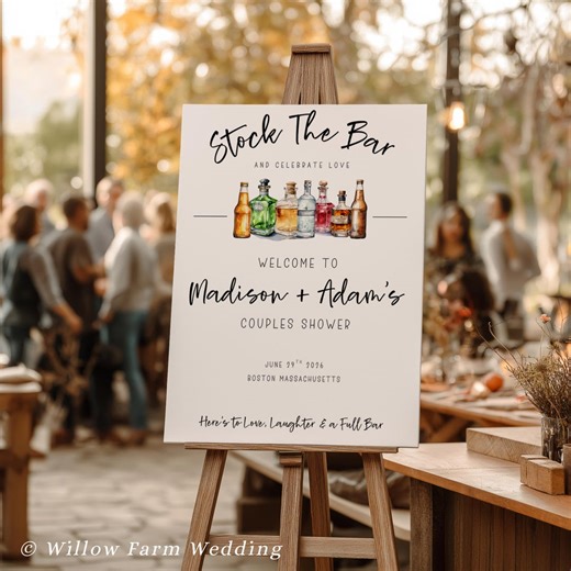Stock the Bar Shower Welcome Sign Editable, Couples Shower Decor, Editable Wedding Sign, Instant Download Bridal Shower Sign - Etsy