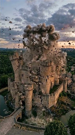 Watch how this incredible castle is collapsing 🏰 #construction #ai #castle #3dconstruction #shorts