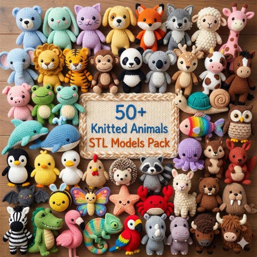 50  Knitted Animal STL Models Pack | Amigurumi Crochet Style 3D Print Files (STL, 3MF) - Etsy