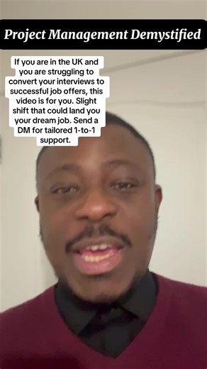If you are in the UK and you are struggling to convert your interviews to successful job offers, this video is for you. Slight shift that could land you your dream job. Send a DM for tailored 1-to-1 support. #practicalprojectmanagement #interviewprep #competencybasedinterviews #AgileProjectManagement #projectmanagement