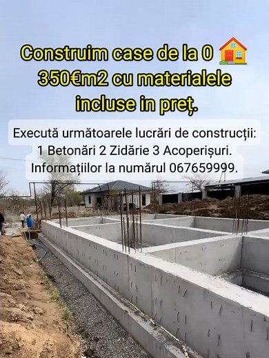Construim case de la 0 🏠 350€m2 cu materialele incluse in preț. Execută următoarele lucrări de construcții: 1 Betonări 2 Zidărie 3 Acoperișuri. Informațiilor la numărul 067659999.#chisinau #viral #moldova🇲🇩