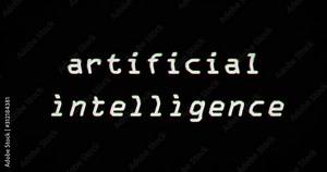 Artificial intelligence cyber head symbol distorted text on damage retro tv background. Abstract concept of cyborg or robot with noise and glitch effect. Seamless and loopable 3d rendering animation.