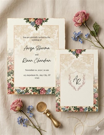 Vintage Floral Wedding Invitation Template, Editable Invite, (digital Download) - Etsy