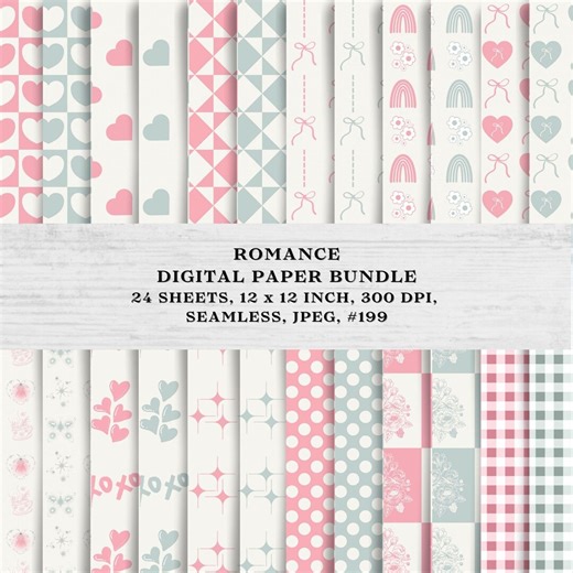 Romance, Soft Designs, Digital Paper Pack, Seamless Digital Paper, Scrapbooking, Junk Journal, Digital Download, 300 Dpi, #199. - Etsy