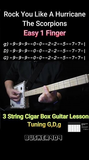 Rock You Like A Hurricane Riff by The Scorpions, Easy 1 Finger Cigar Box Guitar Lesson #shorts