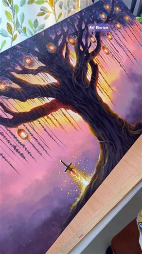 Acrylic Painting of a Glowing Tree ✨🌳 #creative #acrylicpainting #relaxing #shorts #magicalart