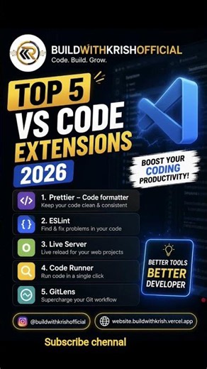 Top 5 VS Code Extensions Every Developer Must Use in 2026 🚀 #shorts