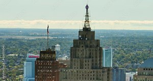 Buildings and Towers Downtown Detroit Telephoto Aerial