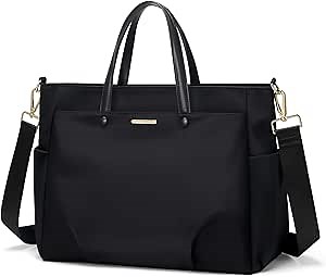 Laptop Shoulder Bag 14 Inch, Computer Shoulder Bag Large Work Tote Bag for Women, Laptop Carrying Case Stylish Handbag for Business Travel (Black)