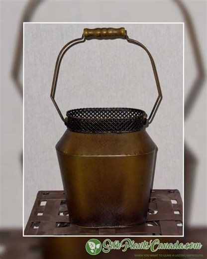 8" Decorative Metal Container with Handle Chocolate Brown
