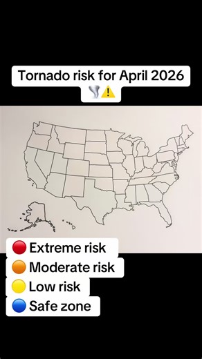 Tornado risk for April. #map #usa #states #tornado #april | tornado