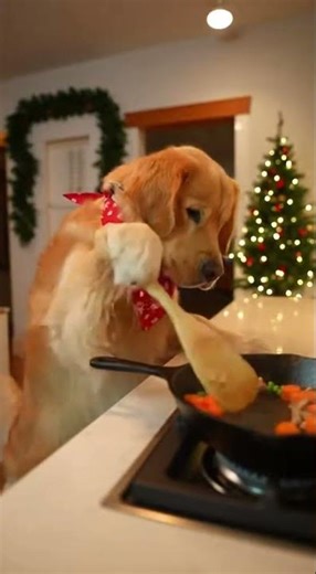 Golden Retriever Mom Makes Dinner For Her Puppies #PawsandPans #Christmas