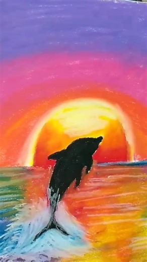 Dolphin Touching the Sun🐬Magical Sunset Drawing #shorts#viral #art #fypシ