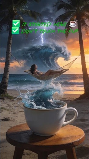 A mini-ocean in a cup of coffee, But what's on the horizon?! 😳 #AIVideo #SurrealArt