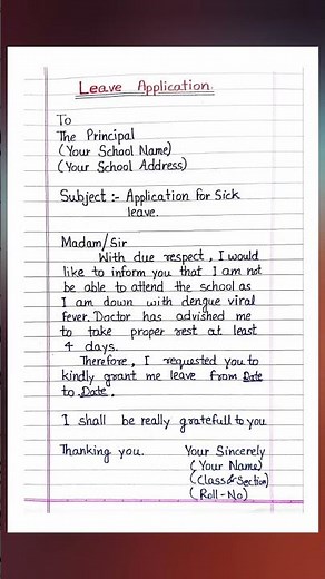 Leave Application | Sick Leave Application |Formal Letter |application for sick leave #shorts #short