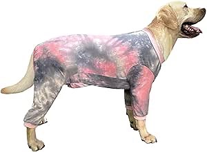 Dog Pajamas for Large Dogs Cotton Tie dye Pet Clothes Dog Onesie Jumpsuit Pet Sleeper Shirts Full Coverage Dog pjs (Large, Pink Tiedye)