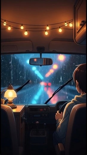 Cozy Camper Van in the Storm 🌧️🚐#shorts @GhibliMoonlightAI