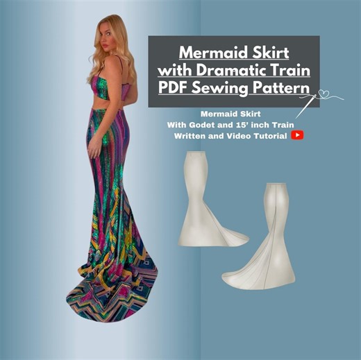 Mermaid Skirt With Train Sewing Pattern: Beginner Friendly (PDF Digital Download) - Etsy