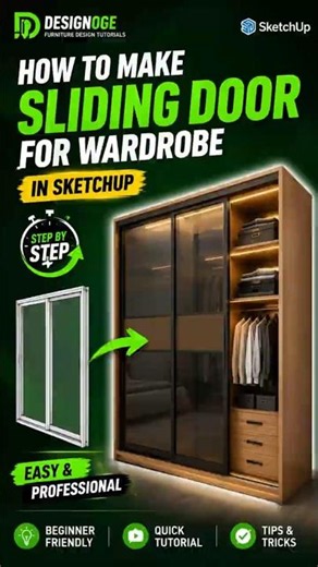 How to Make a Sliding Wardrobe Door in SketchUp 🚪 SketchUp Beginner Tip #shorts