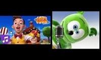 Mix of 2 videos from youtube : the mine song VS. the gummibar song
