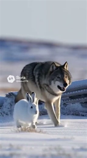 Wolf Lunges—Hare Slides Under the Ice Log!