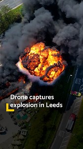 4.4K views · 28 reactions | Explosion filmed from the sky above massive Leeds fire 勞 Smoke was seen for miles after a factory in Bramley was engulfed in flames! The explosion could be heard across much of West Leeds  Local residents were told to close all windows and doors despite the hot weather - and the ring road was closed for safety. Crazy footage from Sky High Eye | Leeds+ | Facebook
