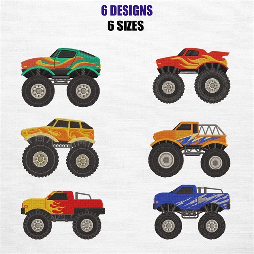 Monster Truck Embroidery Bundle | 6 Patterns (digital Download) - Etsy