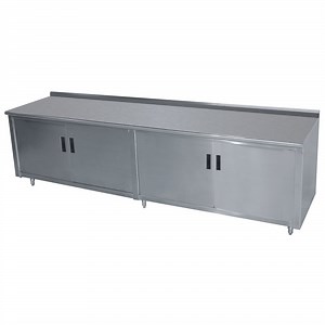 Advance Tabco HF-SS-3610M 36" x 120" 14 Gauge Enclosed Base Stainless Steel Work Table with Fixed Midshelf and 1 1/2" Backsplash