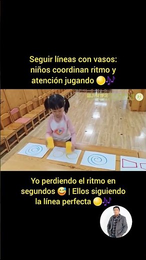 Seguir líneas con vasos: niños coordinan ritmo y atención jugando 🟡🎶 #Educacion #AprenderJugando