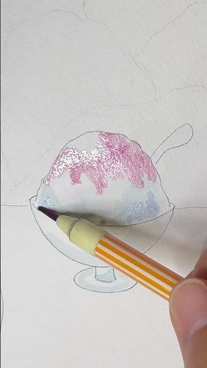かき氷を描きました|透明水彩 #水彩画 #手描きイラスト #watercolor