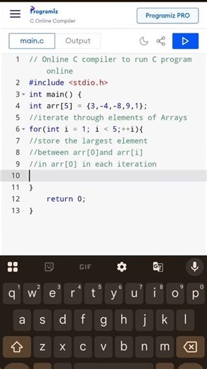 How to Find the largest element in an array using C programming language.