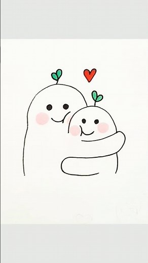 Easy Hug Drawing | Cute Line Art of Two Friends with Love #cutedrawing #art