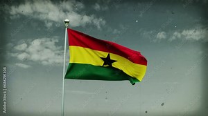 ghana flag waving on sky background. 4K Highly Detail 3D Rendered video footage for national or government activity, patriotism and social media content.