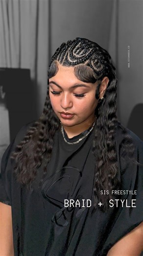 SiS Freestyle Braid Style Because every braid tells a story—and this one says bold, detailed, and effortlessly glam. Custom braid pattern with soft crimps in the back for that signature SiS finish. A little creativity, a little edge, and a whole lot of style—crafted exclusively by #yourfavoritesis. Book your SiS Freestyle Braid Style today—link in bio. #SiSAndCoBeauty #LuxuryBraids #FreestyleBraids #YourFavoriteSiS #booksis | Sis & Co. Beauty