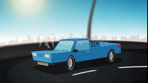 Cartoon Car Driving On City Highway Loop/ 4k animation of a cartoon truck/car driving on the urban road highway, seamless looping