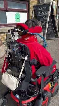 Power chair driving from a restaurant to my van.