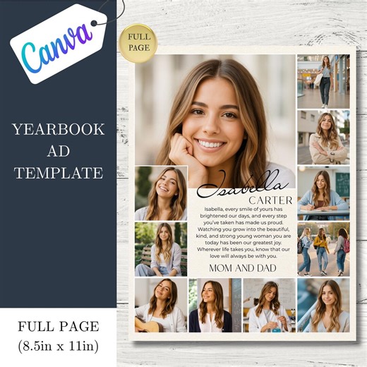 Senior Yearbook Ad Template | Full Page Graduation Ad | Editable Canva Template | Instant Download - Etsy