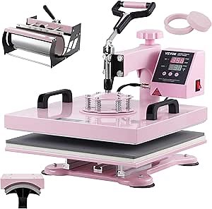 Amazon.com: VEVOR Heat Press Machine, 5 in 1 Heat Transfer Machine with 30 oz Tumbler Press, 15 x 15 inch, 360° Swing Away T-Shirt Pressing, Digital Precise Control, for T-Shirts/Mugs/Hats/Plates, Pink : Arts, Crafts & Sewing