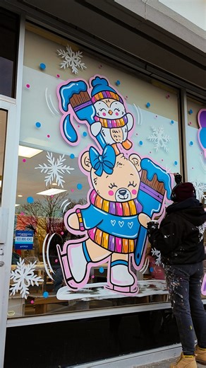 Art By Michelle Marie on Instagram: "Winter sports x arts and crafts windows painted for @kraftyhandsny 🤍 • • #windowpainting #windowartist #longislandwindowartist #winterwindowart #valentinesdaywindows Long Island window artist | Valentine’s Day windows"